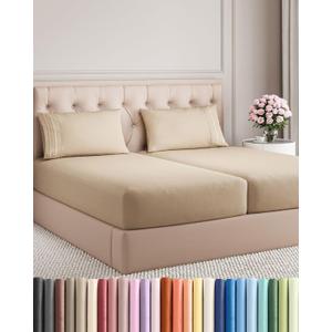 Split King Size 5 Piece Sheet Set - Comfy Breathable & Cooling Bed Sheets Set - Hotel Luxury Bedding for Women, Men, Kids, Teens, Boys & Girls - Deep Pockets, Soft and Wrinkle Free - Oeko-Tex - Cream