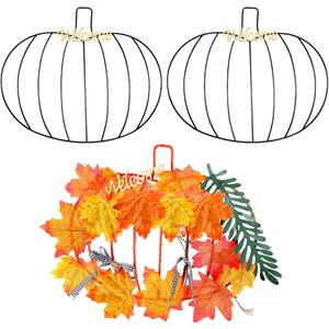 Halloween Pumpkin Wreath Frame Thanksgiving Pumpkin Frame Metal Wire Pumpkin Wreaths Frame Form Floral Fall Pumpkin Wreath with Welcome Sign for Halloween Craft Window Door Holiday Decoration