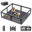 Foldable Playpen for Babies and Toddlers, 71"x79" Portable Play Yard with Mat, Kids Collapsible Play Pen with Sturdy Metal Frame & Mesh Walls, Indoor & Outdoor Baby Fence Play Area