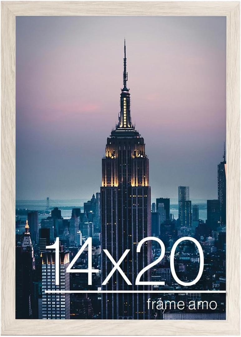 Frame Amo Driftwood Color 14x20 Picture or Poster Frame, 1 inch Wide Border, Smooth Finish, Acrylic Front