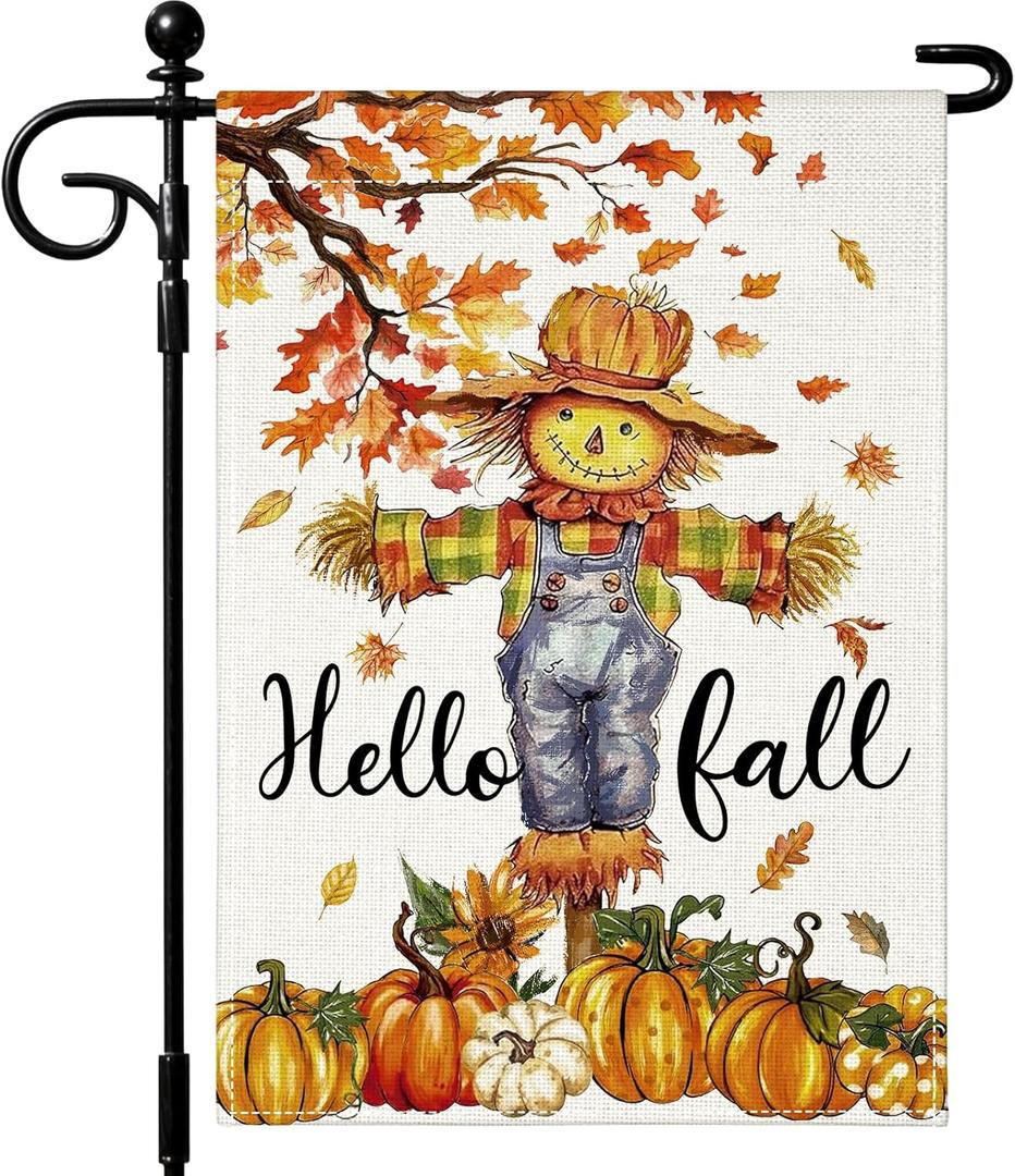 6 x Artscope Fall Maple Leaves Scarecrow Pumpkin Garden Flag 12x18 Inch Double Sided, Thanksgiving Seasonal Outdoor Autumn Harvest Flag for Yard Farmhouse Holiday Decoration
