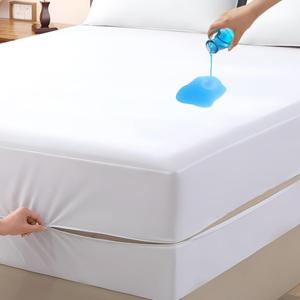 Mattress Protector Twin XL Size (38 x 80 Inches), 100% Waterproof Zippered Cover, 15-Inches Deep, Six-Sided Mattress Encasement for Bed, Zipper Closure Style (White)