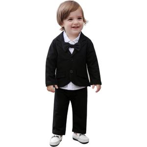 Baby Boys' Blazer Long Sleeves Shirts Pants Gentleman Suit 3 Pieces Sets Black 2-3 Years