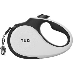 TUG 360° Tangle-Free Retractable Dog Leash | 16 ft Strong Nylon Tape | One-Handed Brake, Pause, Lock (Medium, White) 