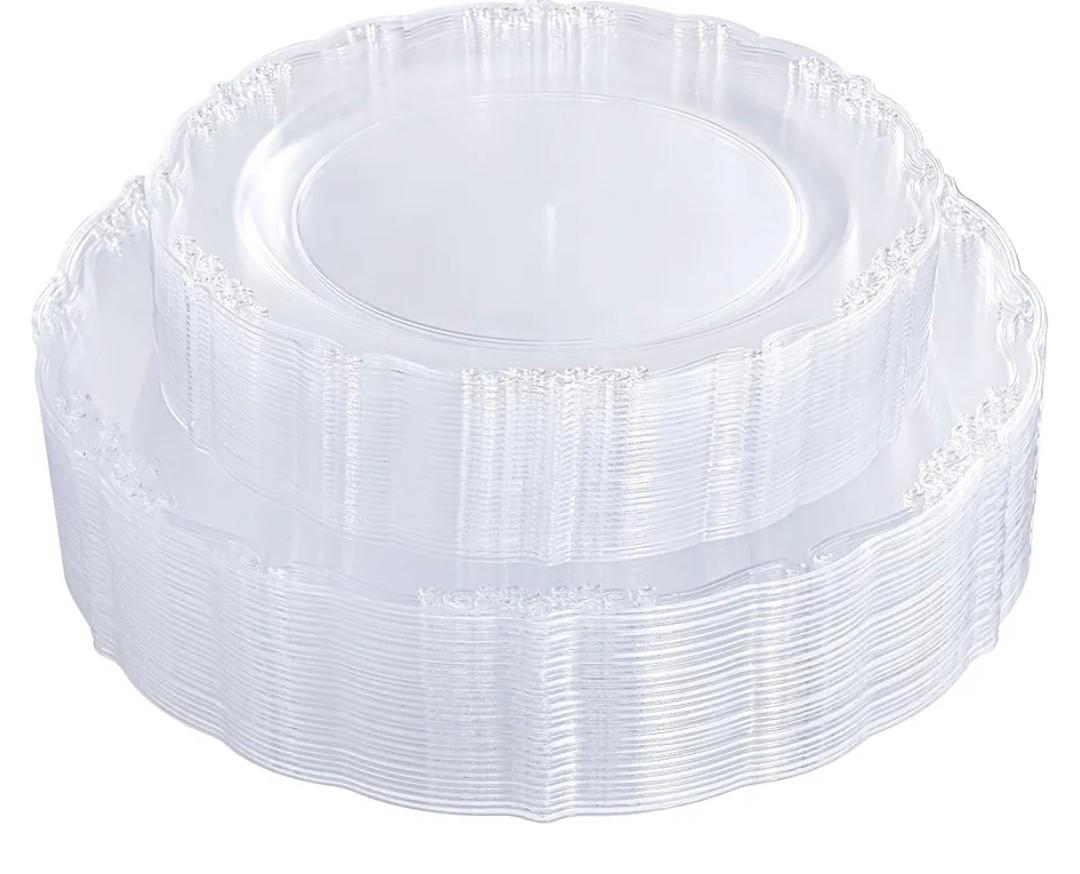 U-QE 60PCS Clear Plastic Plates for Party - Clear Plates Disposable Heavy Duty for Party & Wedding - Include 30PCS 10inch Dinner Plates and 30PCS 7.5inch Dessert/Salad Plates