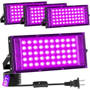 4 Pack 50W LED Black Light IP66 Waterproof, Outdoor Blacklight Flood Light with Switch+6FT Cord, Blacklight Spotlight for Neon Glow in The Dark Party Body Paint Fluorescent Poster Classroom Halloween