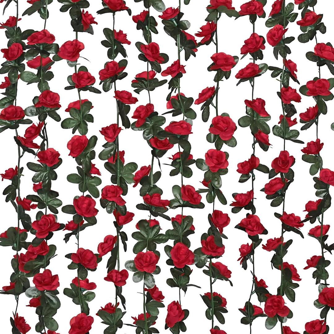 MARTINE MALL Rose Flower Garland, 5 Strands 41Ft Vines for Room Decor, Red Rose Floral Garland for Birthday, Wedding & Party