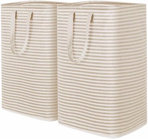 Lifewit 1Pack Laundry Hamper Large Collapsible Laundry Baskets, Freestanding Waterproof Clothes Hamper with Easy Carry Handles in Laundry Room Bedroom Bathroom College Dorm for Adults, Beige, 2 x 80L