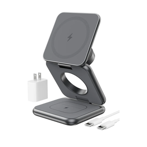 Foldable Magnetic Wireless Charger, KU XIU X40 Aluminum Alloy 3 in 1 Charging Station for Apple, Fast Magnetic Charger Stand for iPhone 17 16 15 14 13 12 Series, 5W for iWatch, AirPods 3/2/Pro, Gray