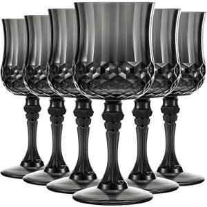 Pinkunn 6 Pcs 7 oz Plastic Vintage Wine Glasses Reusable Colored Goblets Patterned Drinking Water Glasses Cup Dishwasher Safe for Valentine's Day Wedding Reception Party Supplies (Black)