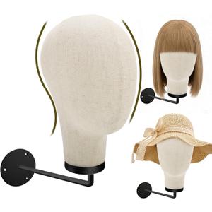 mcwdoit Mannequin Head Stand Wall Mount for Wigs with Realistic 21.7 Inch Canvas Block - Stylish Display and Storage for Wigs, Hats, Caps, Headdresses, and Accessories - Durable Rustic Hat Rack for Home or Salon Use