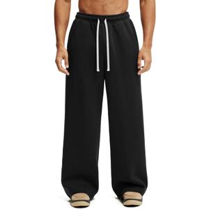 HeSaYep Men's Fleece Baggy Sweatpants Wide Leg Lounge Sweat Pants with Pockets (Large, Black)