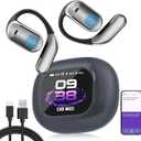 AI Real-Time Translation Earbuds, OWS LCD Touchscreen 3-in-1 Language Translator Earbuds, 144 Languages Multi-Mode Translator Earbuds for Travel Business and Learning, Compatible with iOS (Grey)