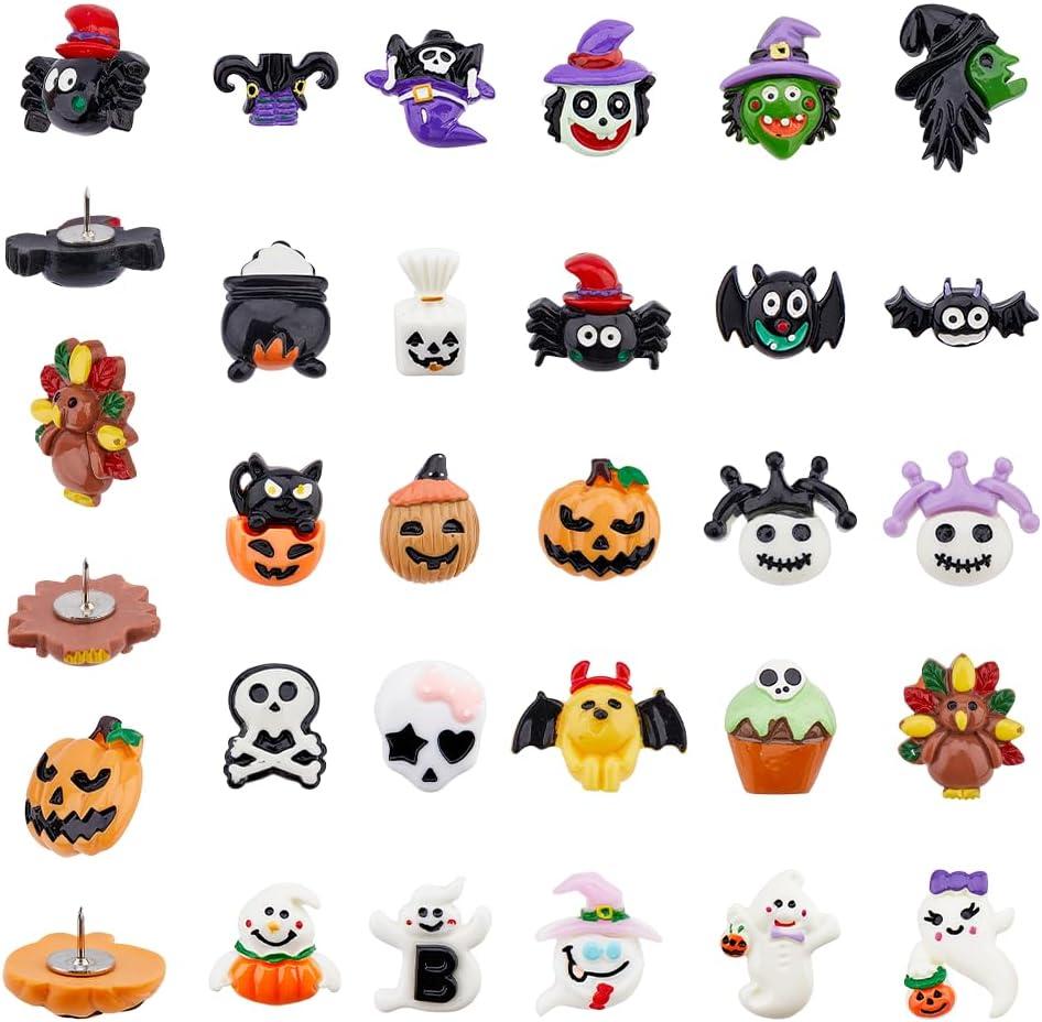 SUPERFINDINGS 25 Styles Halloween Theme Iron Push Pins Halloween Push Pins Pumpkin Bat Ghost Skull Ghost Decorative Push Pins for Creative Cork Board Photos Wall Maps Layout Halloween Supplies