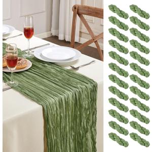 24 Pack Sage Green Cheesecloth Table Runner 10FT Long Boho Gauze Table Runner Rustic Sheer Runner for Wedding Bridal Baby Shower Birthday Party Table Decor Thanksgiving Christmas Decorations