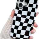 for iPhone 17 Case Black White Checkered Plaid Pattern | Cute Shockproof Soft TPU and Hard PC Protective Phone Case [Compatible with Magsafe] for Girls Women
