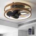 13 Inchs Low Profile Ceiling Fans with Lights with Remote Dimmable 36W 3000-6000K LED Fan with Light,Modern Silent Ceiling Fans Flush Mount for Bedroom Living Room (Wooden+Black)