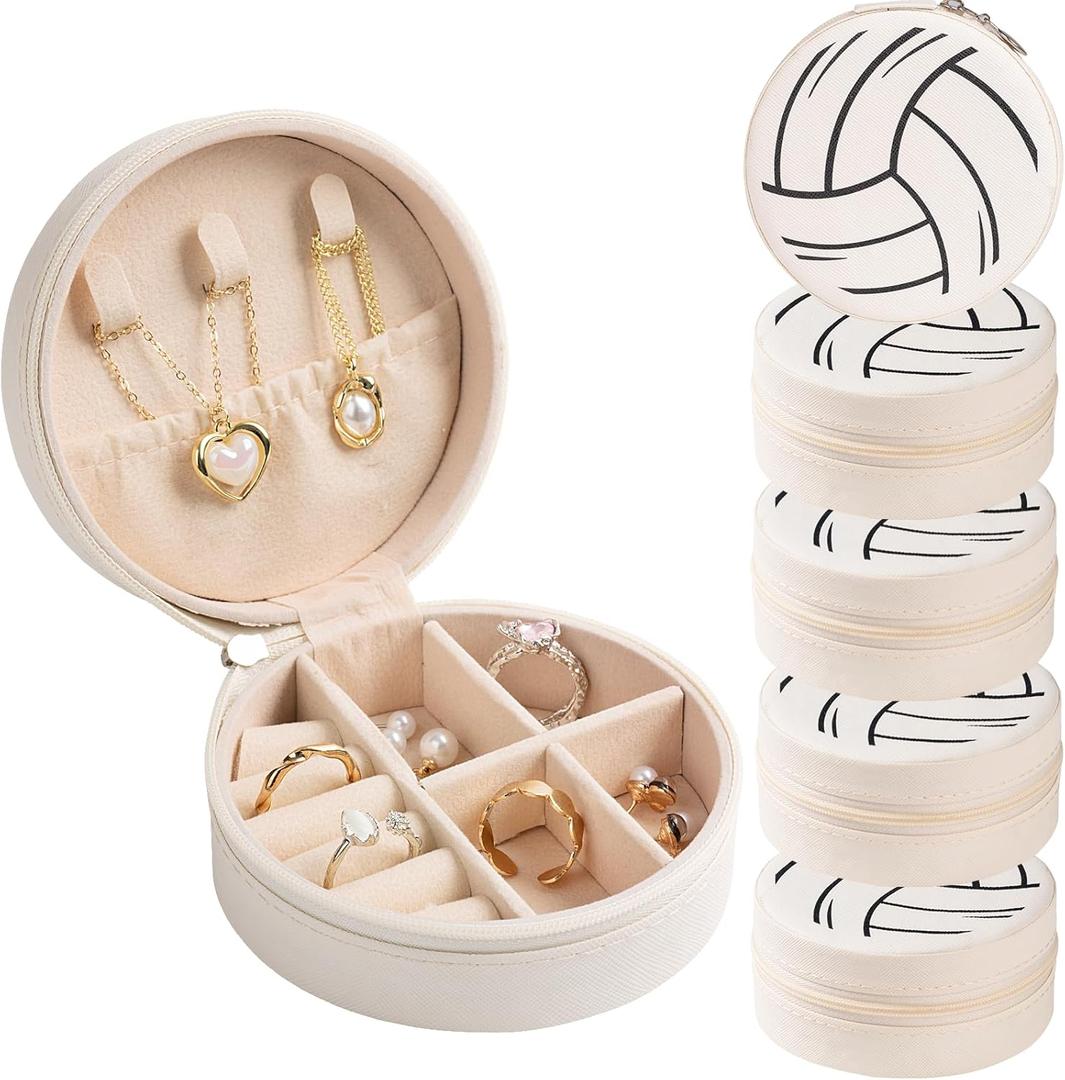 6 Pack Volleyball Travel Jewelry Case White Round Volleyball Stuff Portable Jewelry Organizer Storage Case for Team Athletes & Sports Enthusiasts Christmas Events & Milestones