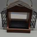 Kingsyard Hopper Bird Feeder for Outdoor Hanging - Recycled Plastic Double Suet Cages Wild Bird Feeder with Metal Mesh Tray and Rainproof Roof, 2.5 LBS Large Capacity. Brown