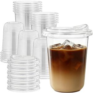 25 Pack-16 oz Clear Plastic Cups with Lids Food Grade Disposable Iced Coffee Cups for Smoothies, Milkshake, Parties