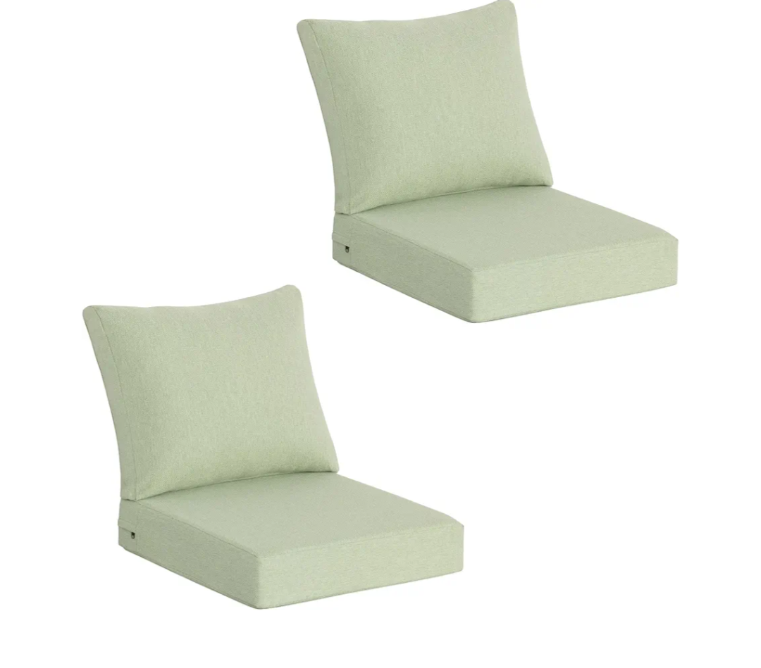 Outdoor Deep Seat Cushions (25"x25") 2 Sets, Water-Resistant Fade Resistant Cushions with Removable Covers & High Resilience Foam with YKK Zippers for Patio Furniture,Sage