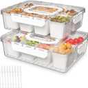 REBECAT Divided Serving Tray with Lid and Handles 8 Compartments Snack Box Container Charcuterie Organizer Snackle Box Container for Candy, NutsFruits, Snacks, 2 Pack, White