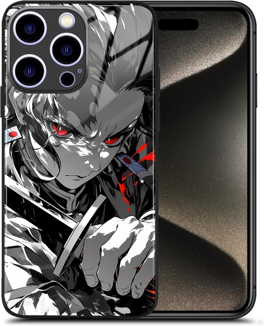 Tanjiro Manga-Themed Tempered Glass Silicone Case - Fashion Anime Role Artwork Design Phone Shell for iPhone 16 Pro