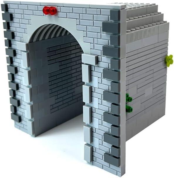 MOC Train Tunnel Building Block Set, Gray Brick Construction, Compatible Train Track Accessory for Layouts, DIY Diorama Display (Traditional)