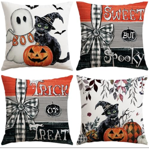 Pack Of 2 Artscope Halloween Decorative Throw Pillow Covers 18x18 Inch Set of 4, Ghost Trick or Treat Pumpkin Sweet But Spooky Outdoor Farmhouse Pillow Cases for Home Sofa Couch-Orange Pack Of 2 Artscope Halloween Decorative Throw Pillow Covers 18x18 Inch Set of 4, Ghost Trick or Treat Pumpkin Sweet But Spooky Outdoor Farmhouse Pillow Cases for Home Sofa Couch-Orange