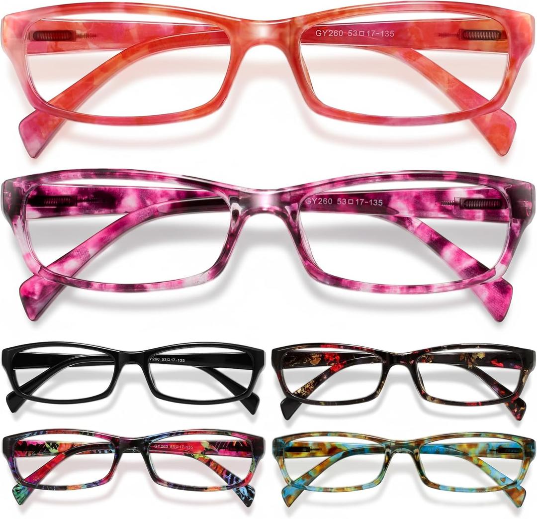 Gaoye Reading Glasses for Women, 6 pack Fashion Readers for Women Men Spring Hinge Eye Glasses, Blue Light Reading Glasses (+1.75)