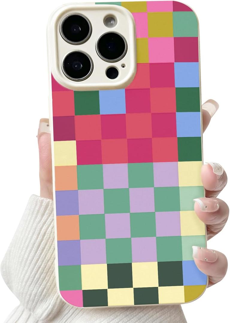 NITITOP Compatible with iPhone 14 Pro Case Cute Aesthetic Checkerboard Checkered Pattern for Women Girl Trendy Slim Fit TPU Silicone Shockproof Full Camera Protection Cover - Colored