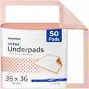 Underpads Disposable Bed Pads 36" x 36" [50 Count], Light Absorbency, Classic Incontinence Chux for Adults, Elderly, and Baby, Pee Pads