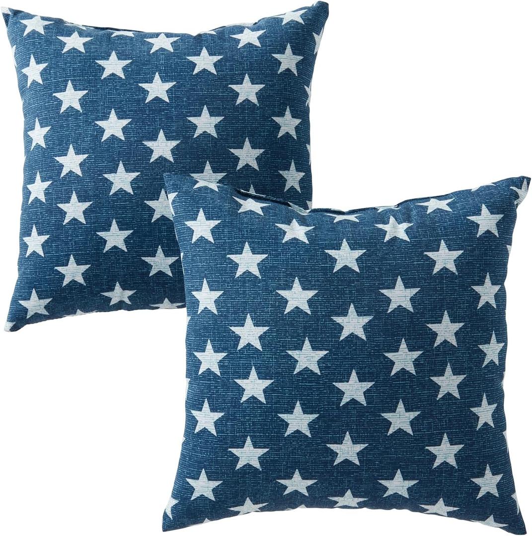 Set of 2 Outdoor Throw Pillows 17 x 17 Inch Reversible Square Patio Accent Pillows Weather-Resistant Polyester Fabric Eco-Friendly Recycled Polyfiber Fill, Stars