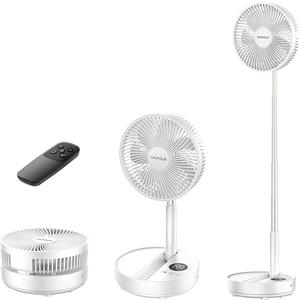 TriPole Portable Standing Fan, 8000mAh Rechargeable Oscillating Fan with Remote, 8.1'' Quiet Pedestal Floor Fan with LED Display & Timer, Foldable Small Desk Fans for Bedroom, Office, Camping, Travel