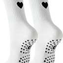 Yawlsow Pilates Grip Socks for Women Yoga Grippy Socks Cute Barre Non Skid Athletic Crew Sticky Sock Workout Hospital (One Size, 1 Pack-white-big Heart)