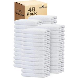 GOLD TEXTILES 48 Pack Economy White Washcloths Set (12x12 inches) - Cotton Blend Commercial Grade Cleaning Rags, Quick Drying & Soft Face Cloths, Fingertip Towels for Bathroom, Spa, Gym, and Kitchen