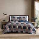 Eddie Bauer - Queen Quilt Set, Cotton Reversible Bedding with Matching Shams, Luxurious Bedding Set (Madrona Navy/Red, Queen)