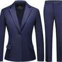 Women's Business Solid Suit 2 Piece Slim Fit Classic Blazer Pants Set for Women Formal Office (Large, Navy)