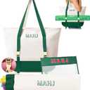 Empty Mahjong Tile Bags Set for American Tiles and Racks,Canvas Tote Bag with Mat Holder Accessories Organizer,Portable Mahjong Case Drawstring Protective Sleeve for Rack Pushers,Green