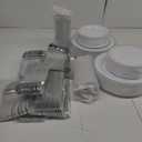 Goodluck 600 Piece Disposable Silver Plates for 100 Guests, Plastic Dinnerware Set of 100 Dinner Plates, 100 Salad Plates, 100 Spoons, 100 Forks, 100 Knives, 100 Cups, Plastic Plates for Party