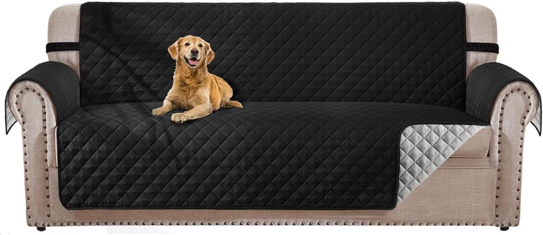 Reversible 3 Cushion Couch Cover for Dogs Water Resistant Washable Pets Furniture Protector Sofa Cover with Elastic Straps (Sofa 68", Black/Light Grey)