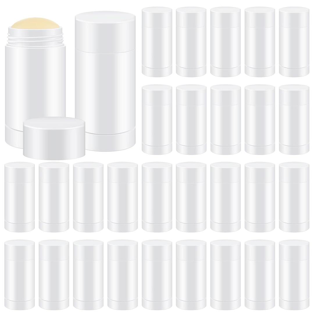 Teenyyou 30 Pcs Empty Deodorant Containers Twist up Filling Stick Plastic Deodorant Container Refillable Bottles Bottomfill Round Lip Balm Tubes for Homemade DIY Lipstick Crayon(50 ml,White)