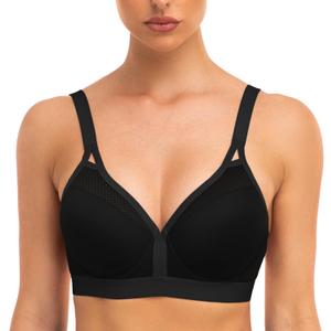 ZeroBound Women's Sports Bra High Impact Lightly Lined Underwire V Neck Full Figure Running Workout Bras (38D, Black)