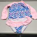 Funnycokid Girls Rash Guard Swimsuit Set Long Sleeve Bathing Suit Two Piece 9-10 Years (Fish Scale Pink)