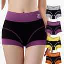 Boy Shorts Underwear for Women - High Waisted Cotton Boxers Briefs Sleep Stretch Panties 4 Pack, M