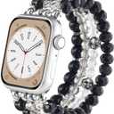 CAGOS Bracelet Beaded Compatible with Apple Watch Band Series 11/10/9/8/7/6/5/4/3/2/1 SE 38mm 40mm 41mm 42mm 44mm 45mm 46mm, Cute Handmade Fashion Elastic Stretchy iWatch Bands for Women (Black Onyx, 42mm/44mm/45mm/46mm(Series 10)-(5.3"-6.2"))