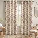 Boho Floral Blackout Curtains for Living Room, Beige Linen Textured Drapes with Colorful Bohemian Print 90 Inches Long 2 Panels Set Vintage Farmhouse Rustic Window Curtains Grommet Top