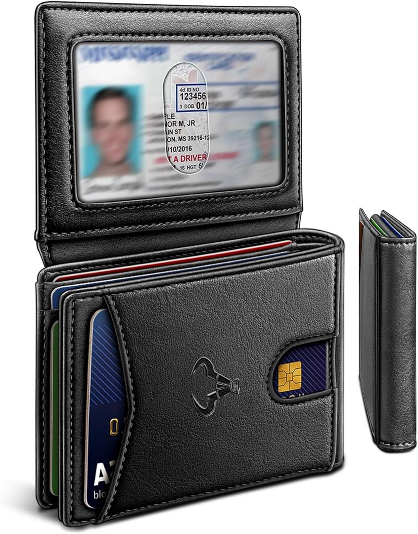 BULLIANT Men Wallet, Slim Leather Wallet Front Pocket Card Holder Gift For Men 11 Slots RFID Blocking (Black4766)