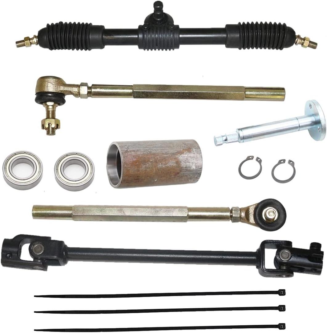 PRO BAT 435 mm /17.1'' Go Kart Steering Gear Rack Pinion 390 mm/15.4'' Adjustable Rack Shaft Tie Rod Kit fit for 110cc 125cc 140cc 150cc Go Kart Cart Golf Buggy UTV