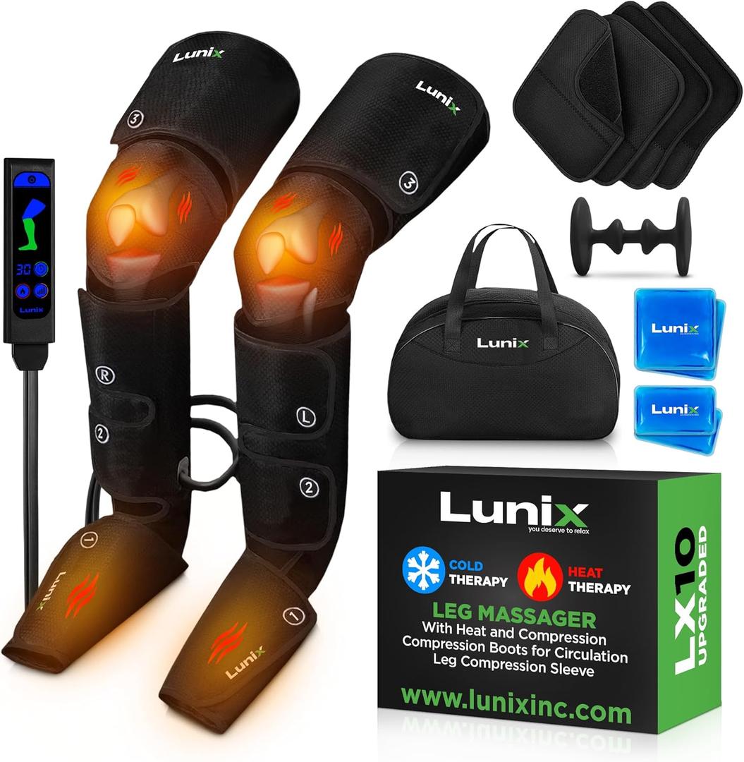 Lunix LX10 Full Leg Massager for Circulation, Compression Boots for Circulation, Leg Recovery Compression System, Pain Relief for Legs and Feet, Black